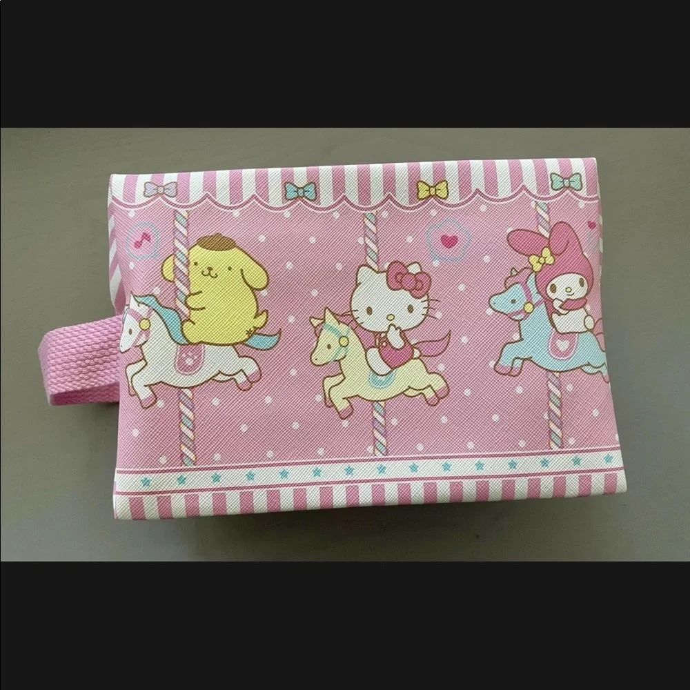 Hello Kitty Travel Pouch Bag NEW Faux Leather Zip School Pencil Case Cosmetic